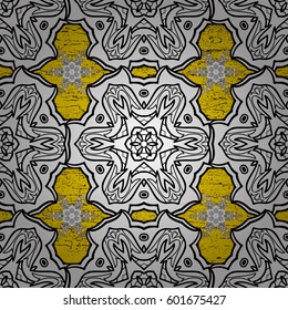 Traditional classic white pattern. White pattern on yellow background with white elements. Vector oriental ornament. Oriental ornament in the style of baroque.