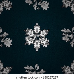 Traditional classic white pattern. White pattern on blue background with white elements. Vector oriental ornament. Seamless oriental ornament in the style of baroque.