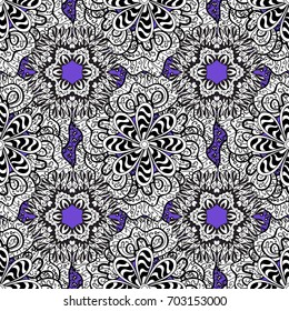 Traditional classic white pattern. White pattern on violet background with white elements. Vector oriental ornament. Seamless oriental ornament in the style of baroque.