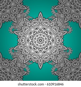 Traditional classic white pattern. Seamless oriental ornament in the style of baroque. Golden pattern on blue background with white elements. Vector oriental ornament.
