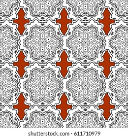 Traditional classic white pattern. Seamless oriental ornament in the style of baroque. Golden pattern on brown background with white elements. Vector oriental ornament.