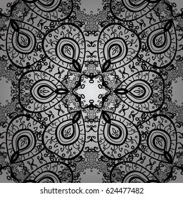 Traditional classic white pattern. Seamless oriental ornament in the style of baroque. White pattern on gray background with white elements. Vector oriental ornament.