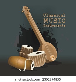 Instrumentos tradicionales de la música clásica ilustración vectorial