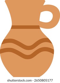 Traditional Clay Jug Illustration. Earthenware Pitcher Flat Design. Ancient Terracotta Vessel Graphic.
