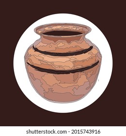 Traditional clay pot earthenware vector illustration with water color texture