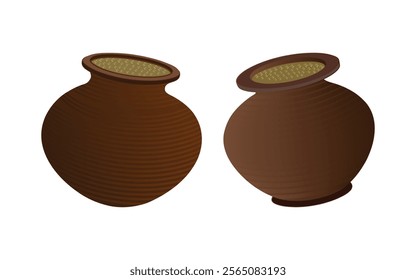 Traditional clay pots with textured surfaces for rural home decor or cultural art displays