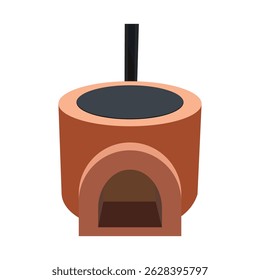 Traditional clay stove with chimney and round cooking surface illustration