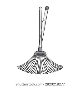 A traditional cleaning mop with a long handle and a striped mop head designed for household cleaning tasks.