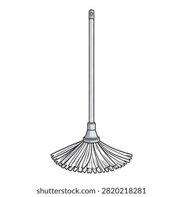 A traditional cleaning mop with a long handle and wide mop head designed for efficient floor cleaning and maintenance.