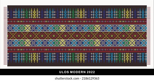 a traditional cloth illustration design called ulos, in a modern style in 2022. with a landscape design. Medan, north of sumatera.