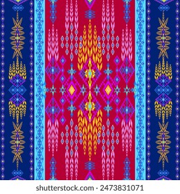 Traditional  cloth pattern ethnic sarong Cross stitch pattern in vertical Pixel Seamless Vector format using geometric shapes arranged in various shapes such as tree flowers and stars.