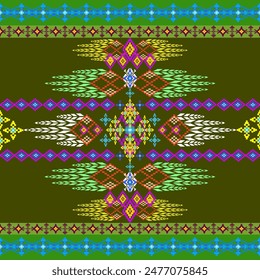 Traditional cloth pattern ethnic sarong Cross stitch pattern in horizontal Pixel Seamless Vector format using geometric shapes arranged in various shapes such as tree flowers and stars.