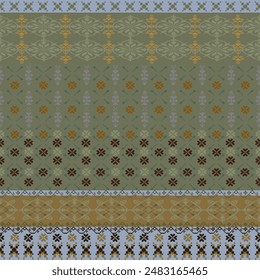 Traditional cloth pattern ethnic sarong Cross stitch pattern in horizontal Pixel Seamless Vector format using geometric shapes arranged in various shapes seamless knitted pattern with embroidery