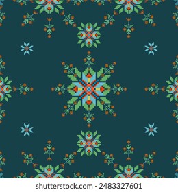 Traditional cloth pattern ethnic sarong Cross stitch pattern in horizontal Pixel Seamless Vector format using geometric shapes arranged in various shapes seamless knitted pattern with embroidery