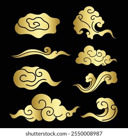 Adesivo de nuvem tradicional, design chinês ouro clipart vetor se