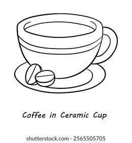 Traditional coffee cup vector – Warm drink with coffee beans.