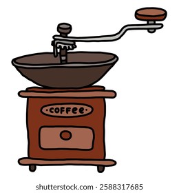 traditional coffee grinder manual, hand drawn vector illustration