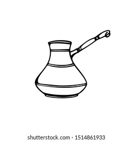 Traditional coffee maker. Hand drawn element. Sketch style. Line art. Vector illustration. Isolated on white background.