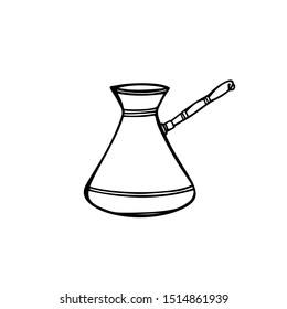 Traditional coffee maker. Hand drawn element. Sketch style. Line art. Vector illustration. Isolated on white background.