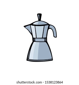 Traditional coffee maker. Hand drawn element. Sketch style. Line art. Colorful Vector illustration. Isolated on white background.