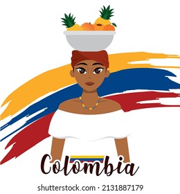 Traditional Colombian girl with a fruit basket Colombia Vector illustration