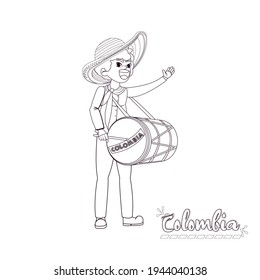 Traditional colombian man playing drum. Colombian culture - Vector illustration