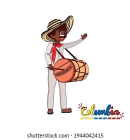 Traditional colombian man playing drum. Colombian culture - Vector illustration