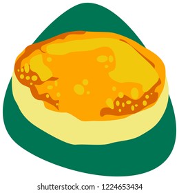 Traditional Colombian toasted Arepa without filler on green background