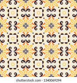 Traditional color ornate portuguese decorative tiles azulejos. Abstract background. Vector hand drawn illustration, typical portuguese tiles, Ceramic tiles. Seamless pattern.