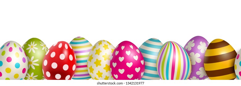 Traditional colored easter eggs with different ornaments on white background realistic vector illustration