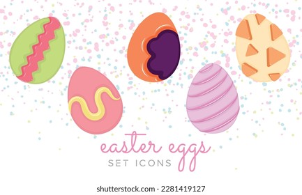 Traditional colored easter eggs icons set Vector illustration
