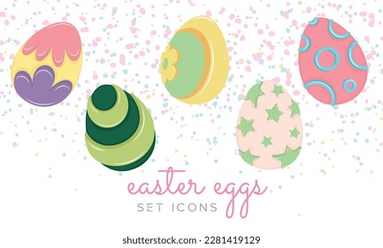 Traditional colored easter eggs icons set Vector illustration