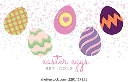 Traditional colored easter eggs icons set Vector illustration