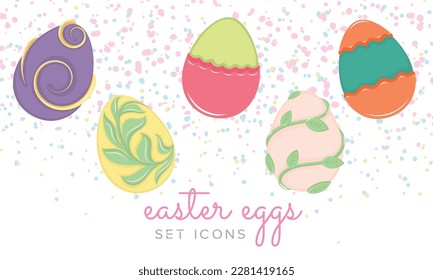 Traditional colored easter eggs icons set Vector illustration