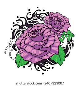 Traditional Colored Rose Tattoo Design