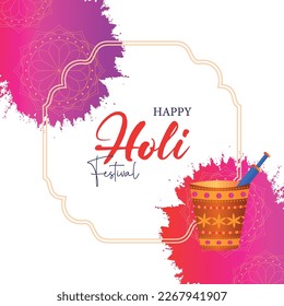 Traditional Colorful color Bucket and Happy Holi greeting