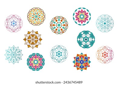 Traditional colorful floral pattern logo design template