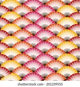 Traditional colorful Japanese fans pattern background