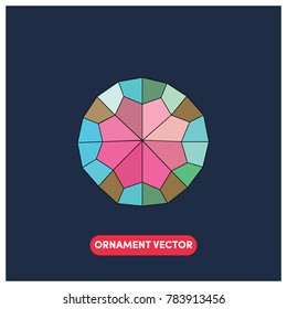 Traditional Colorful Ornament Vector Icon Illustration For Web And Mobile Application Isolated On Dark Blue Backround.Ui/Ux