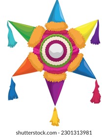 Traditional and colorful star-shaped pinata made with paper mache in cartoon style.