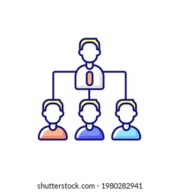 Traditional company structure RGB color icon. Leader and multiple subordinates layers. Hierarchy in business. Role and responsibilities. Departmentalized employees. Isolated vector illustration