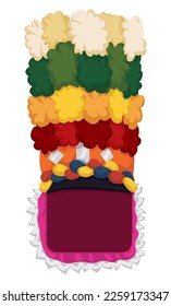 Traditional Congo dancer's hat, decorated with flowers and sign template for your messages during Barranquilla's Carnival. Design isolated over white background.