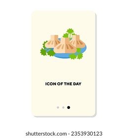 Traditional cookery vector icon. Dumplings on plate isolated vector sign. Culinary and cooking concept. Vector illustration symbol elements for web design and apps