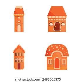 Traditional cookie icons set cartoon vector. Christmas gingerbread house. Dessert, sweet food