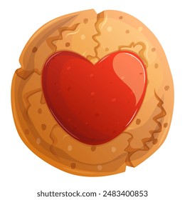 Traditional cookie with jelly heart shaped. Sweet pastry cartoon illustration isolated on white.