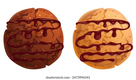 Traditional cookies covered with chocolate cream. sweet bakery menu cartoon design elements.
