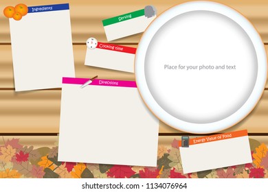 Traditional cooking board vector ready for your text. Cooking board is in the autumn leaves design. 