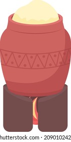 Traditional cooking bowl on fireplace semi flat color vector object. Realistic item on white. Preparing supply on fire isolated modern cartoon style illustration for graphic design and animation