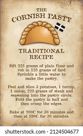 A traditional Cornish Pasty recipe complete with an illustration of a cornish pasty and the Cornish flag