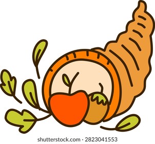 traditional cornucopia horn of plenty filled with autumn harvest